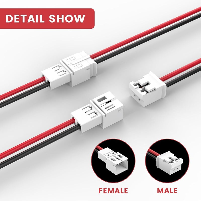 MOSWAG 10 Pairs 26 AWG JST-PH 2.0 Micro Electrical Male and Female Connector Plug with 100mm Wire Cables for LED Strips Light, RC Battery, Mini RC Helicopters - Image 4